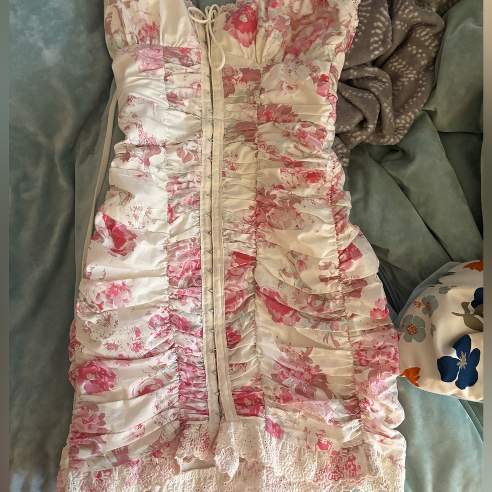 For Love And Lemons Pink and White Floral Mini Dress - Picture 4 of 4